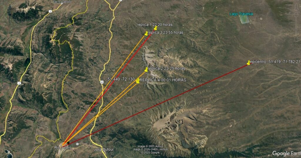 Imagen que registra las réplicas del sismo en la cuenca carbonífera